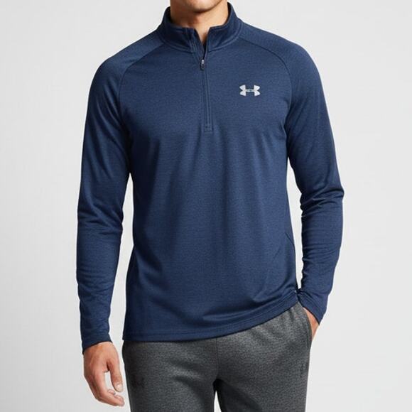 Under Armour Mens 1/4 Zip Pullover Large Blue Long Sleeve Training lightweight - Picture 1 of 9